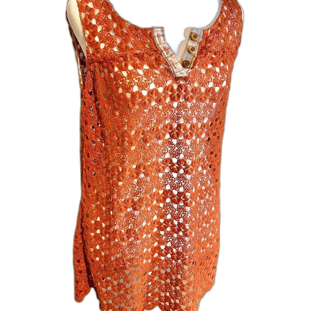 Mimi Chica Orange Crochet Knit Sleeveless Tank Top Cover Up Small Medium